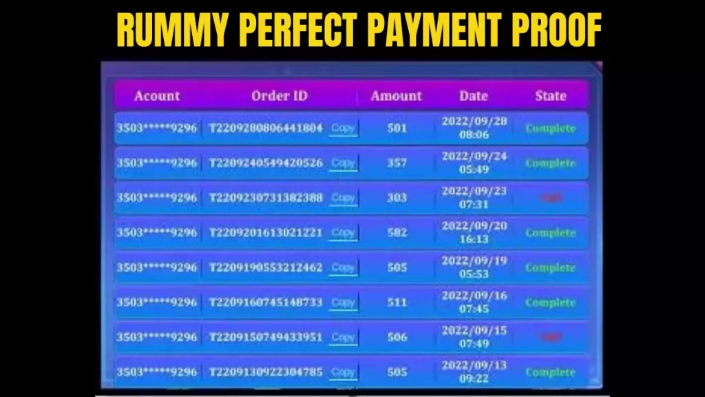 Rummy Perfect Payment Proof