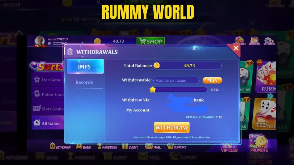 Rummy World Withdrawal